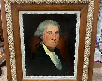 Vintage George Washington Oil Painting, Signed Girard, Framed Portrait