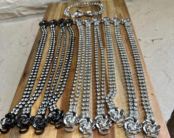 Vintage Rhinestone Rose Clasp Chain: Silver or Black Jewelry Making Supply