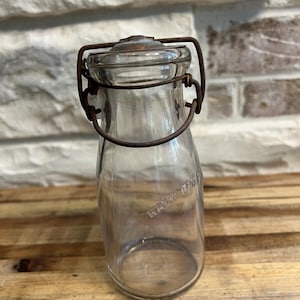 Vintage Half Pint Milk Bottle: Rustic Farmhouse Cream Bottle with Tin Cap