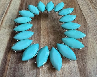 Vintage Turquoise Marquise Pendant Enhancer, Silver Tone Wreath Necklace Slide