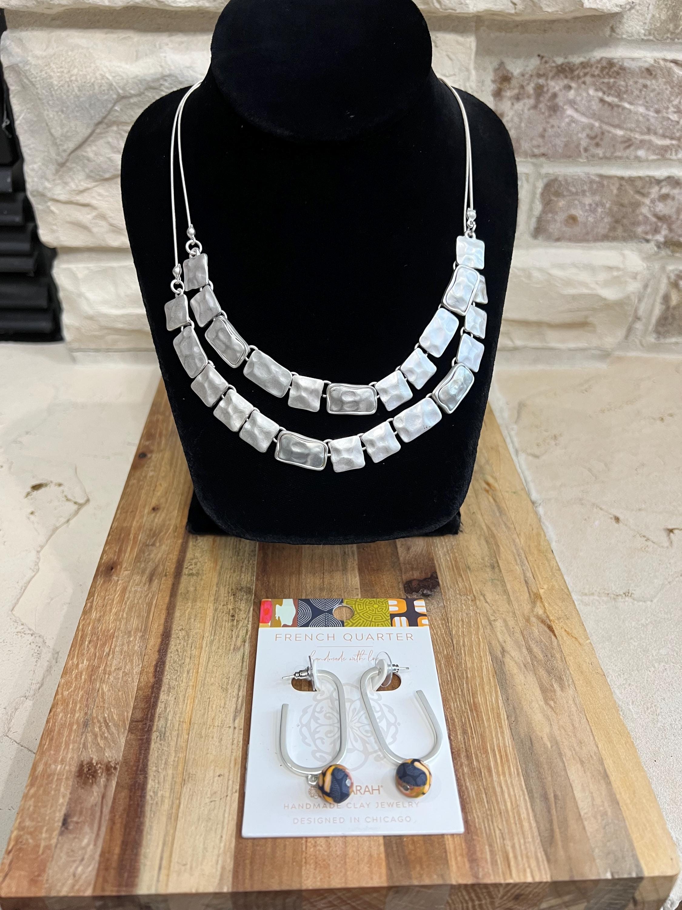 Jilzarah Silver Tone Necklace and Dangle Earring Set