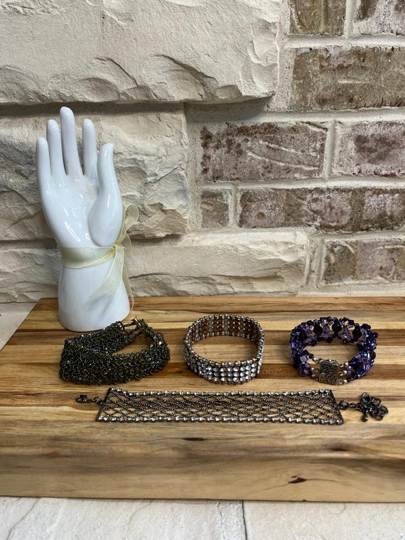 Handmade Rhinestone Cuff Bracelet: Vintage Statem… - image 1