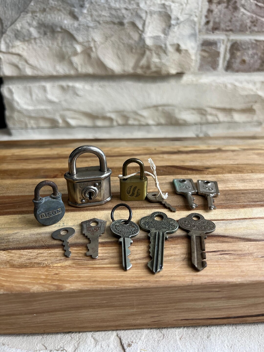Vintage Lock & Key Collection: Bison, Brass Initial Lock, Skeleton Keys ...