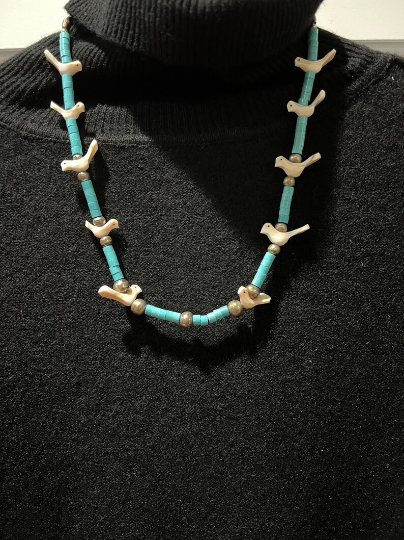 Vintage Native American Zuni Bird, Turquoise Necklace, Rare Zuni Bird