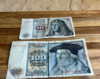 Vintage West German Banknotes – 10 & 100 Deutsche Mark (1980) – Bundesbank Currency