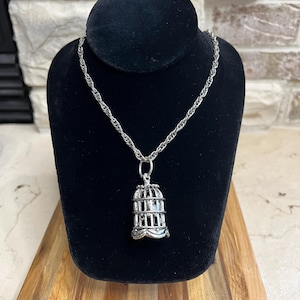 Silver Bird Cage Pendant and Necklace ~ Collectable Silver Brid in cage and metal silver necklace ~