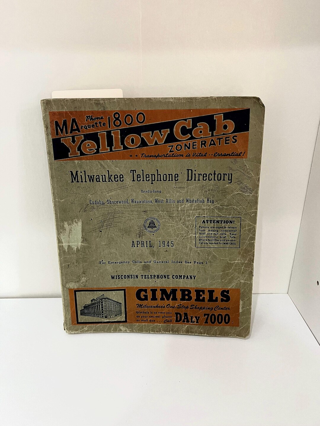 Vintage Telephone Directory Phonebook From Wisconsin 1945, One of a