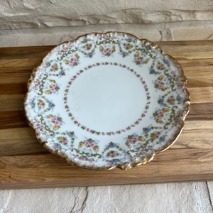 Vintage Limoges Floral Porcelain Plate - J. Pouyat France - Gold Gilt Scalloped Edge - 7.5" Decorative Cabinet Plate