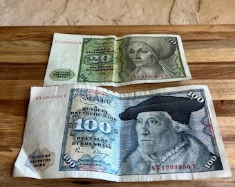 Vintage West Germany Deutsche Mark Banknotes – 20 DM & 100 DM 1980 Bundesbank Currency