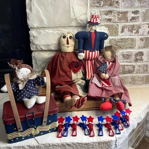 Handmade Americana Doll Set: Uncle Sam, Raggedy Ann, Patriotic Decor