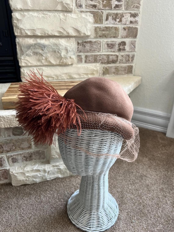Vintage Brown Hat with Feather Goorin Bros Wool Cloche Hat Brown Feather USA Vintage 1920 main image 4