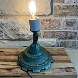 Victorian Style Green Cast Iron Lamp Base with Working Light