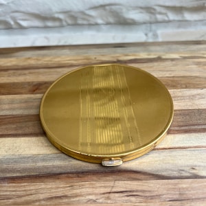 Vintage Gold-Tone Compact with Mirror | Mid Century Makeup Powder Case | Vanity Collectible