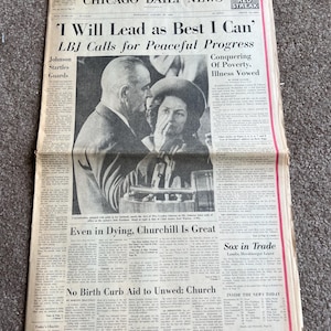 Vintage 1965 Chicago Daily News Newspaper - LBJ Inauguration & Winston Churchill Death - Historical Collectible