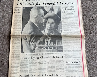Vintage 1965 Chicago Daily News Newspaper - LBJ Inauguration & Winston Churchill Death - Historical Collectible