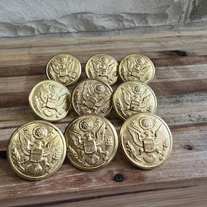Nine Military Uniform Buttons From 1940&#39;s ~ Large Army Uniform Button ~ WWII Memorabilia For Collectors ~ Authentic Army Uniform Buttons