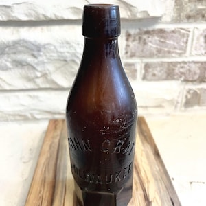 John Graf Milwaukee Amber Glass Beer Bottle | Hexagonal Pre-Prohibition Brewery Bottle | Not To Be Sold | Vintage Collectible Bar Decor 1890