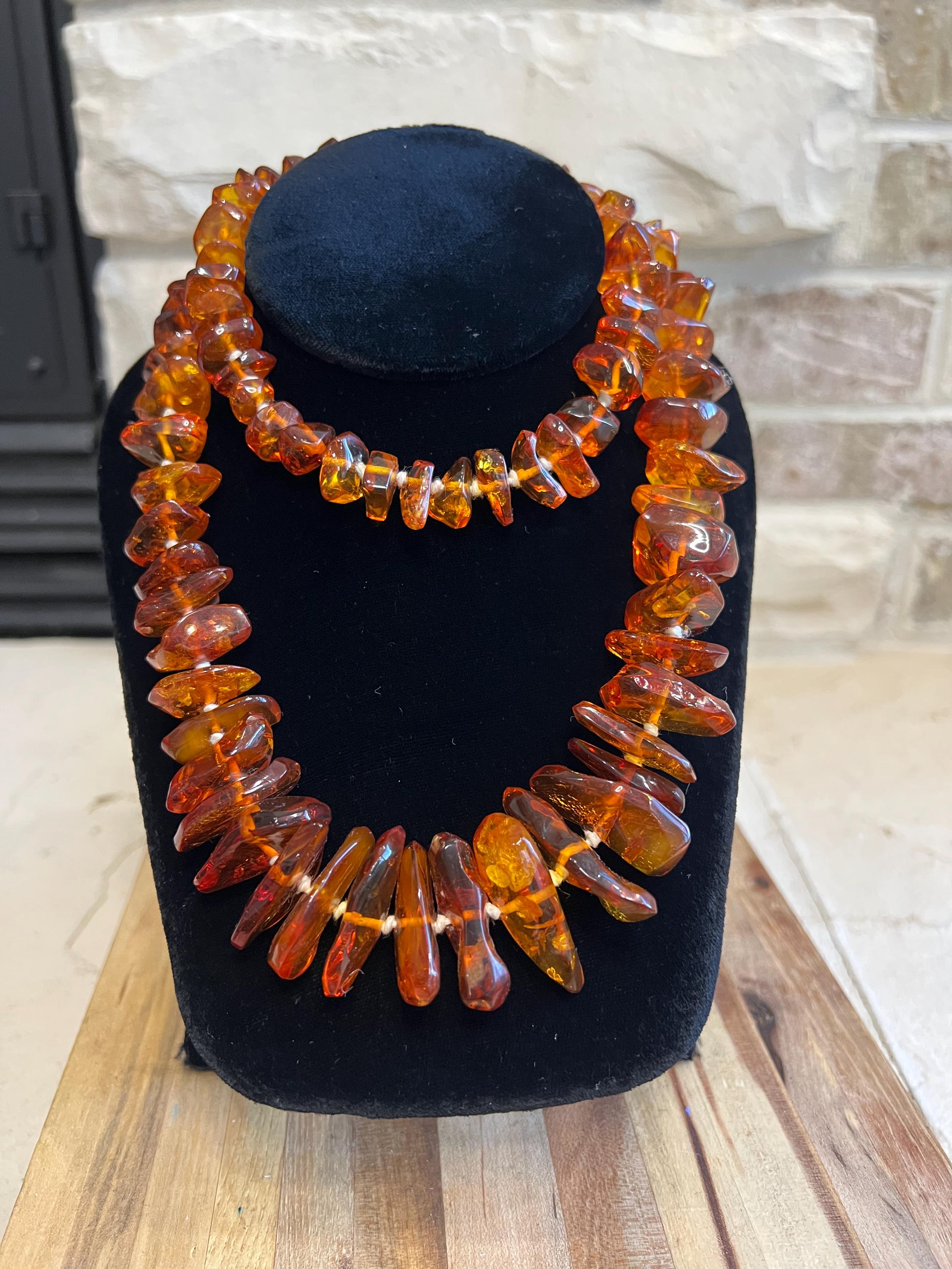 Collier Ancien En Ambre Naturelle Véritable - 55 Grammes - Argent Massif - Occasion