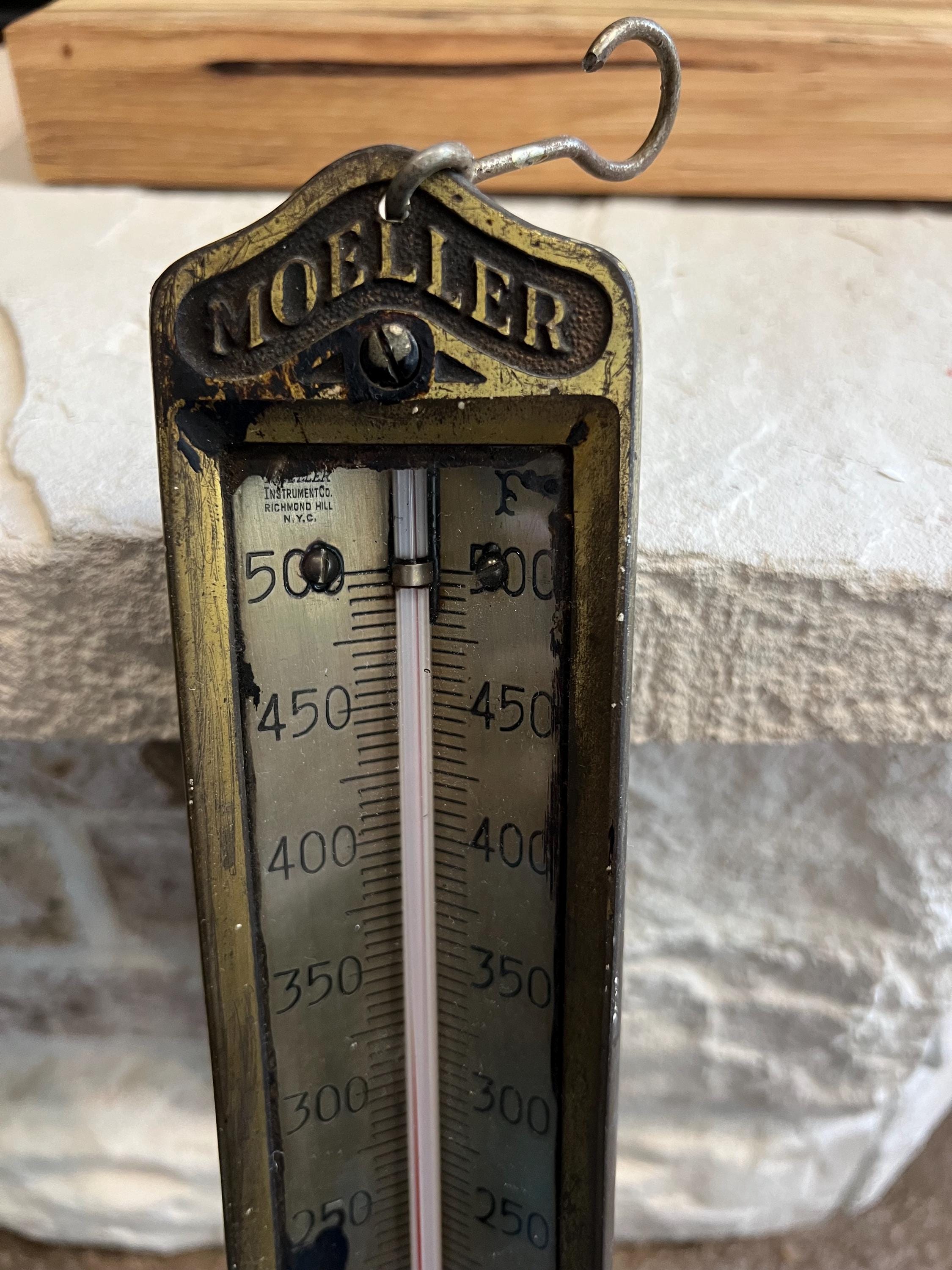Vintage Moeller Brass Thermometer: Richmond Hill NYC, 1930s