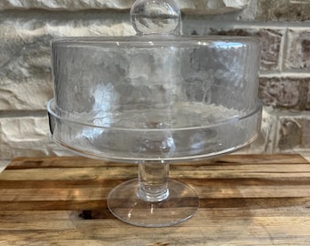 Vintage Textured Glass Domed Cake Stand: Pedestal Dessert Display (7&quot; W × 7.5&quot; T)