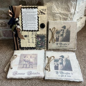Handmade Vintage-Inspired Journal Set - Altered Composition Notebook + Mini Fabric Books - Romantic Gift, Daughter, Friends, Victorian Style