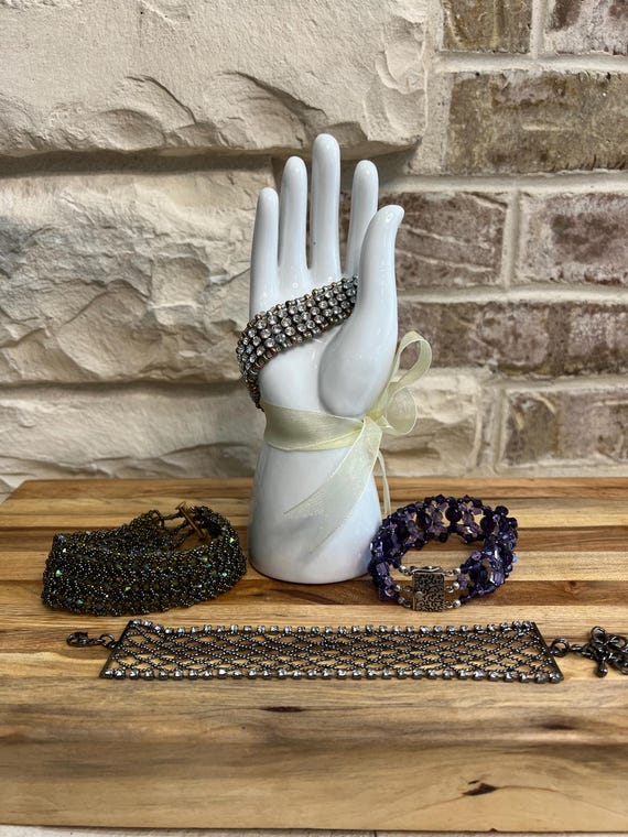 Handmade Rhinestone Cuff Bracelet: Vintage Statem… - image 3