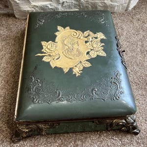 Vintage Victorian photo album with Music Box , Photo Album made of Celluloid and brass hardware 1800&#39;s