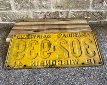 Antique Wisconsin License Plates: 1939 Black Plate & 1941 Yellow