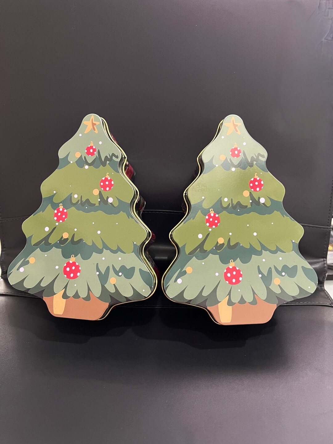 Vintage Two Small 6 Decorative Metal Christmas Tree Tin Etsy