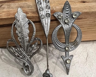 Art Deco Brooches Set: Vintage Estate Jewelry Pins