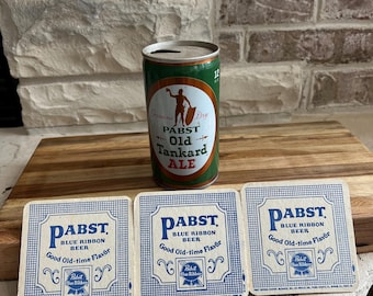 Vintage Pabst Old Tankard Ale Can & Pabst Blue Ribbon Coasters - Retro Beer Collectible Set - Breweriana Bar Decor ~ Vintage Pabst Beer Can
