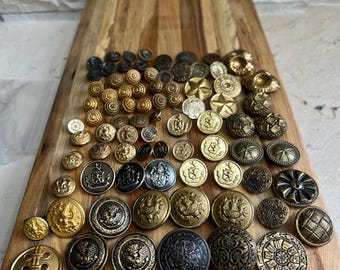 Vintage Military Uniform Buttons: Gold Collector's Sewing Crafts - 80+ Pieces