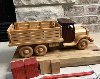 Handmade Wooden Dump Truck Toy - Artisan Vintage-Style Woodworking Gift ~ Office Decor