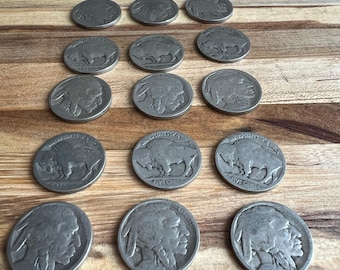 Vintage Buffalo Nickel Lot of 15 | Indian Head Nickels | Early 1900s Coins | Antique US Coins |Collector Coin Lot | Rustic Silver Nickel Set