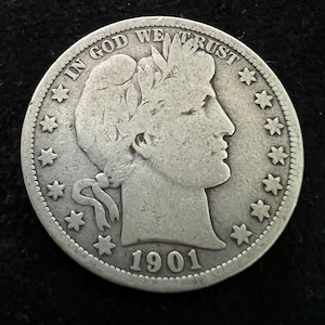 1901-S Barber Half Dollar - 90% Silver - San Francisco Mint - Antique U.S. Liberty Head Coin - Early American Half Dollar