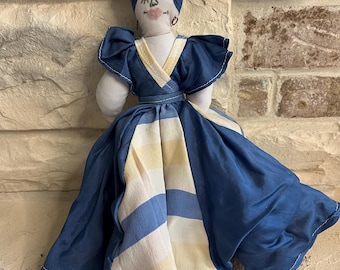 Vintage Reversible Folk Art Cloth Doll – Americana Colonial Style Rag Doll