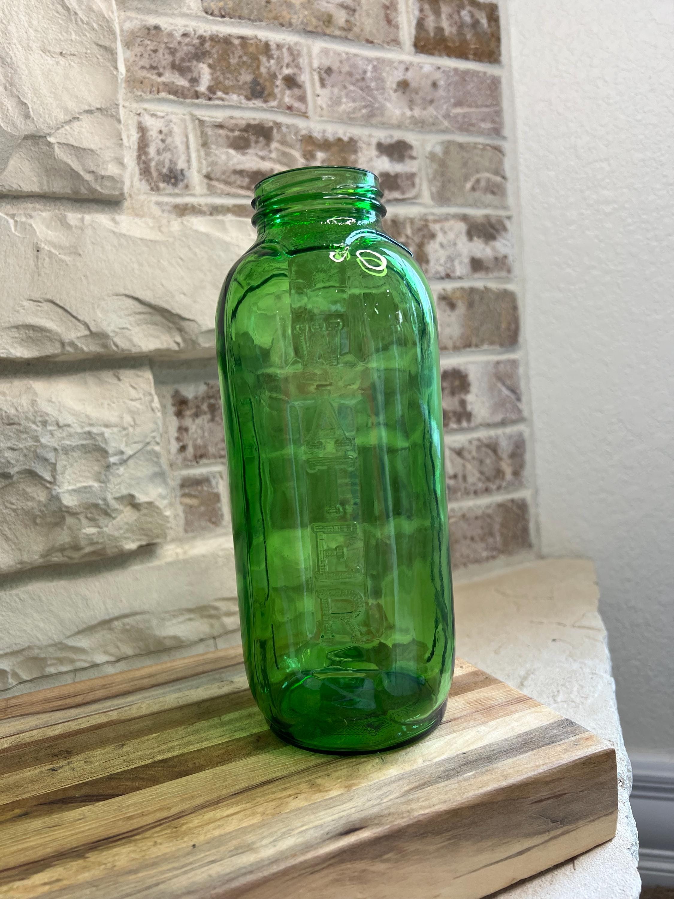 Vintage Green Glass Water Bottle - Etsy