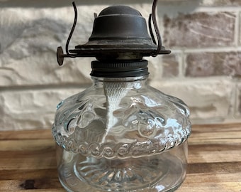 Vintage Eagle Oil Lamp with Pressed Glass Base - Rustic Farmhouse Kerosene Lamp