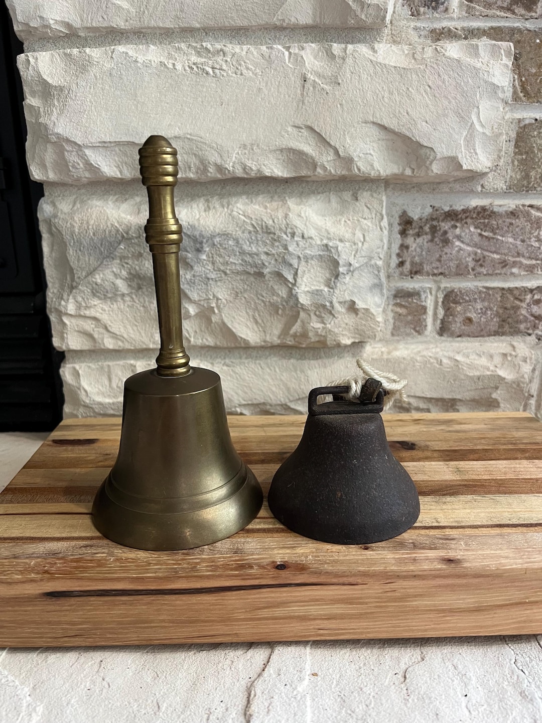 Vintage Brass School Bell & Rustic Cow Bell: Farmhouse Decor Set - Etsy