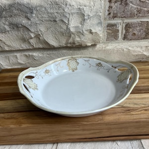 Antique Hand-Painted Nippon Porcelain Serving Bowl with Handles - Gold Scroll Medallion Pattern