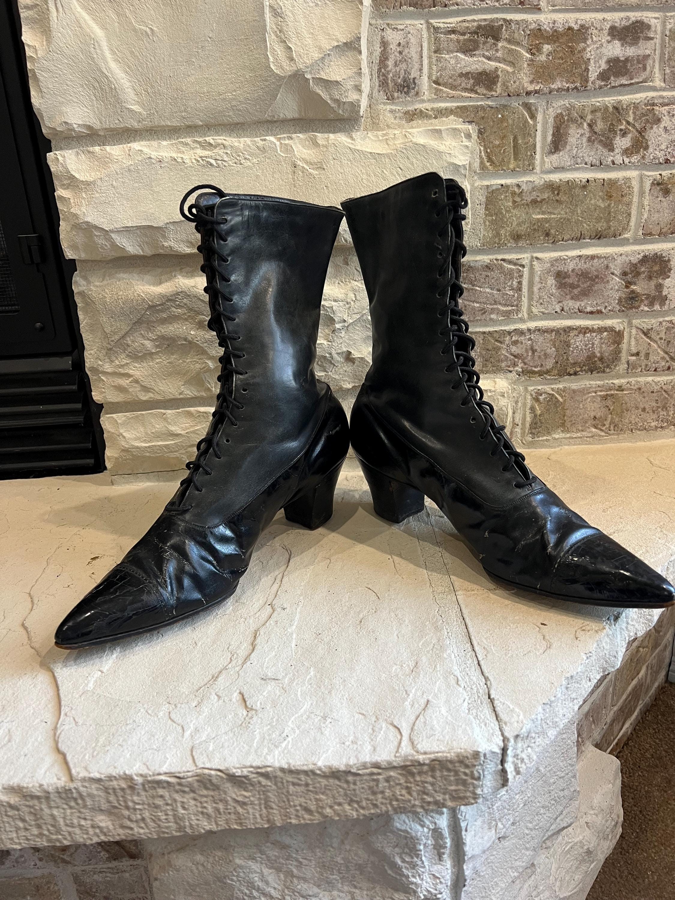 ［n様］VICTORIAN LACE-UP LEATHER BOOTS VICTORIAN-35 Women's Black Victorian Lace-Up Boots