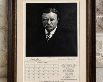 Antique Theodore Roosevelt Portrait Print - Etched by Jacques Reich - Vintage Calendar Print 1902 Style - Americana Wall Art - Replica