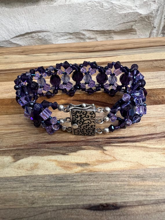 Handmade Rhinestone Cuff Bracelet: Vintage Statem… - image 4