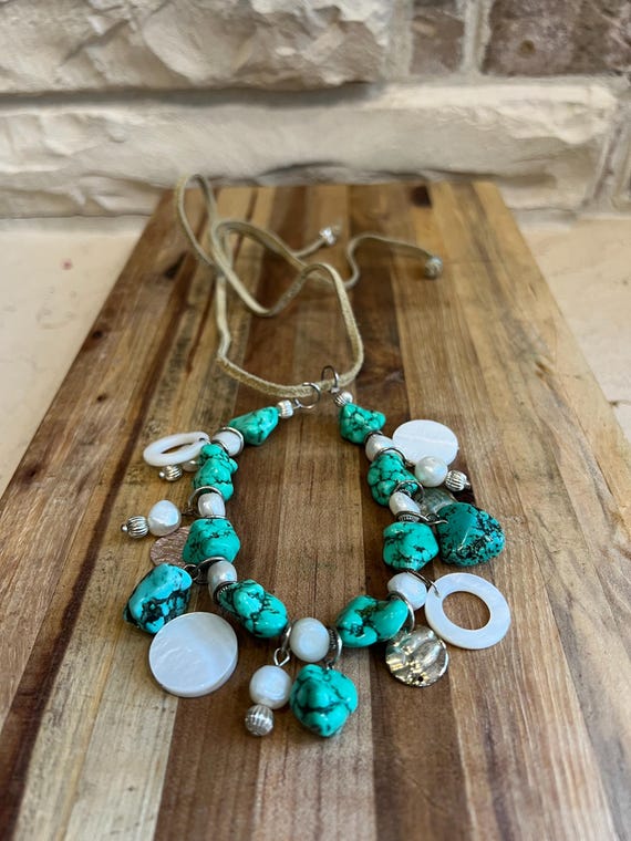 Boho Turquoise Statement Necklace: Mother of Pear… - image 8