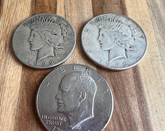 Lot of 3 US Dollar Coins: 1922, 1923 Peace, 1976 Bicentennial