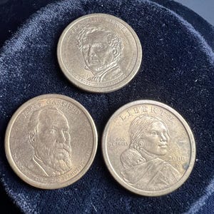 Set of 3 U.S. Presidential & Sacagawea Dollar Coins - Franklin Pierce, James Garfield, 2000 P