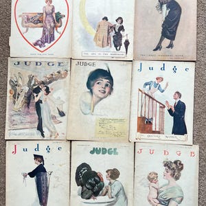 Antique Judge Magazine Lot - 1900s Satirical Illustrated Covers - Set of 9 Collectible Humor Magazines ~ Vintage Humor Magazines ~ Rare Find