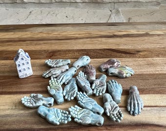 Ceramic Hand Charms: Artisan Glazed Clay Hands for Jewelry, Altar Decor