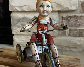 Rare Find! Kiddy Cyclist Tin Wind Up Toy ~ Vintage 1930's Toy wind up toy ~ Tin windup toy for collectors ~ Unique antique Toy