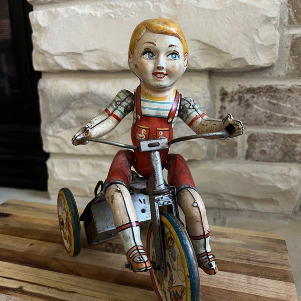Rare Find! Kiddy Cyclist Tin Wind Up Toy ~ Vintage 1930's Toy wind up toy ~ Tin windup toy for collectors ~ Unique antique Toy